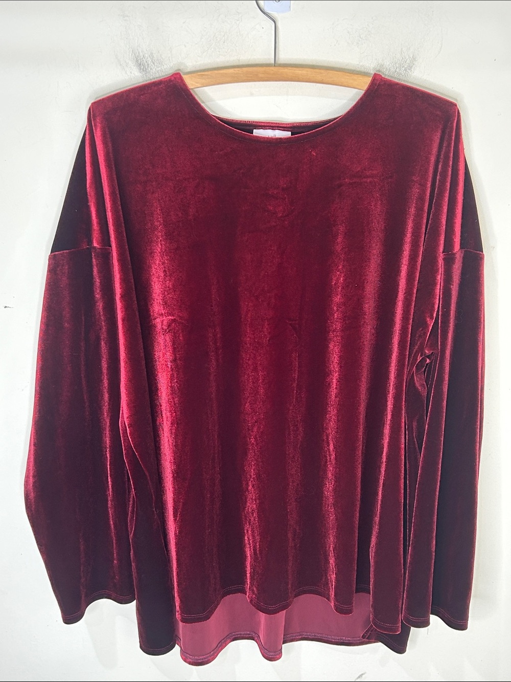 J. JILL Dark Red Bordeaux Velvet Round Neck Long Sleeve Top Size XL
